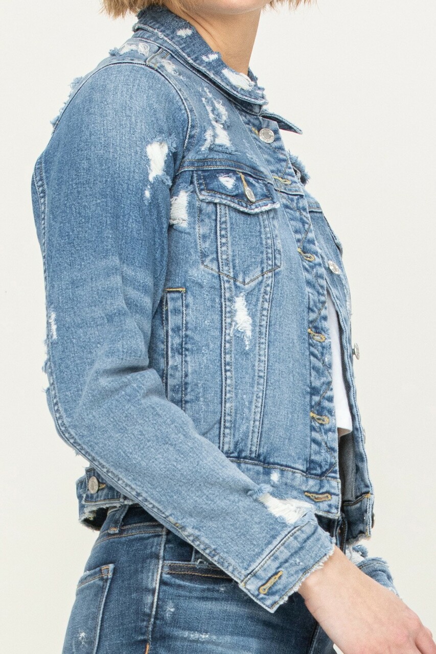 Distressed Denim Jacket Vervet by Flying Monkey