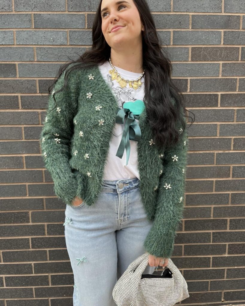 green bow sweater for christmas in okc