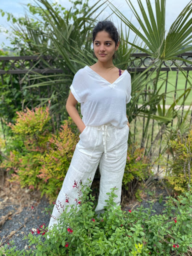 Naked Zebra top; Sanctuary linen pants