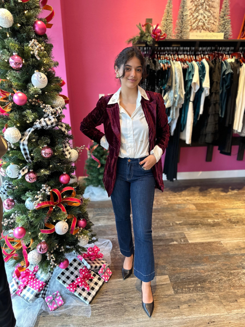 crimped velvet blazer by Dear John
