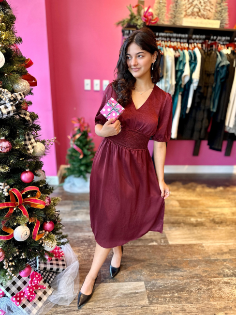 smocked waist plum berry dress by Dear John