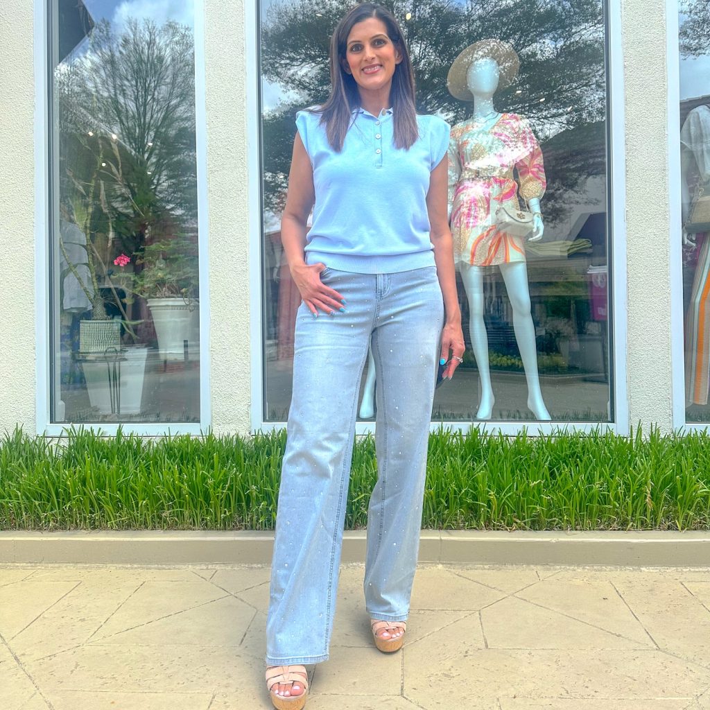 jeans and light blue top